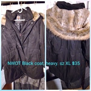 NWOT Black double zipper coat sz XL